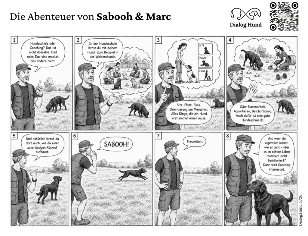 Marc, Coach für Hundemenschen in Zug und Umgebung, erklärt den Unterschied zwischen Hundeschule und Hundecoaching. Teil 1