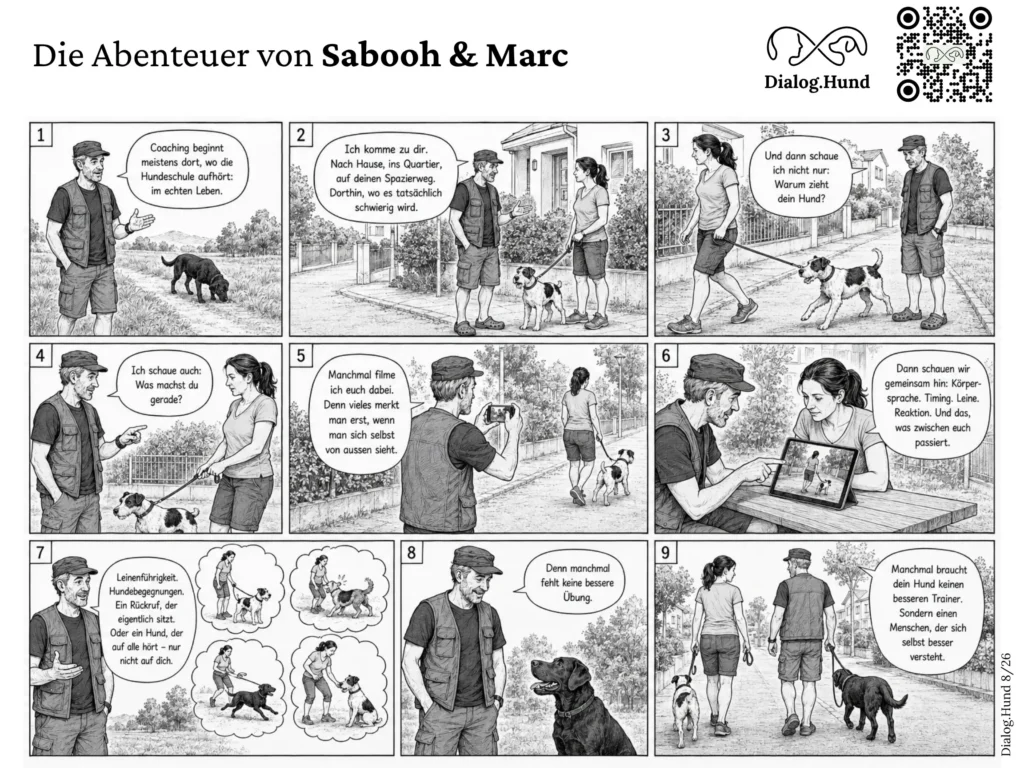 Marc, Coach für Hundemenschen in Zug und Umgebung, erklärt den Unterschied zwischen Hundeschule und Hundecoaching. Teil 2