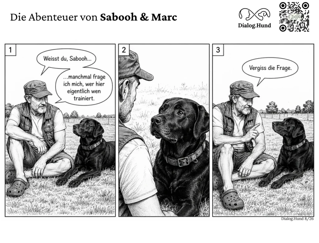 Marc und Sabooh, Coach für Hundemenschen und sein Hund, philosophieren über die Frage, wer im Mensch-Hund-Team eigentlich wen trainiert.